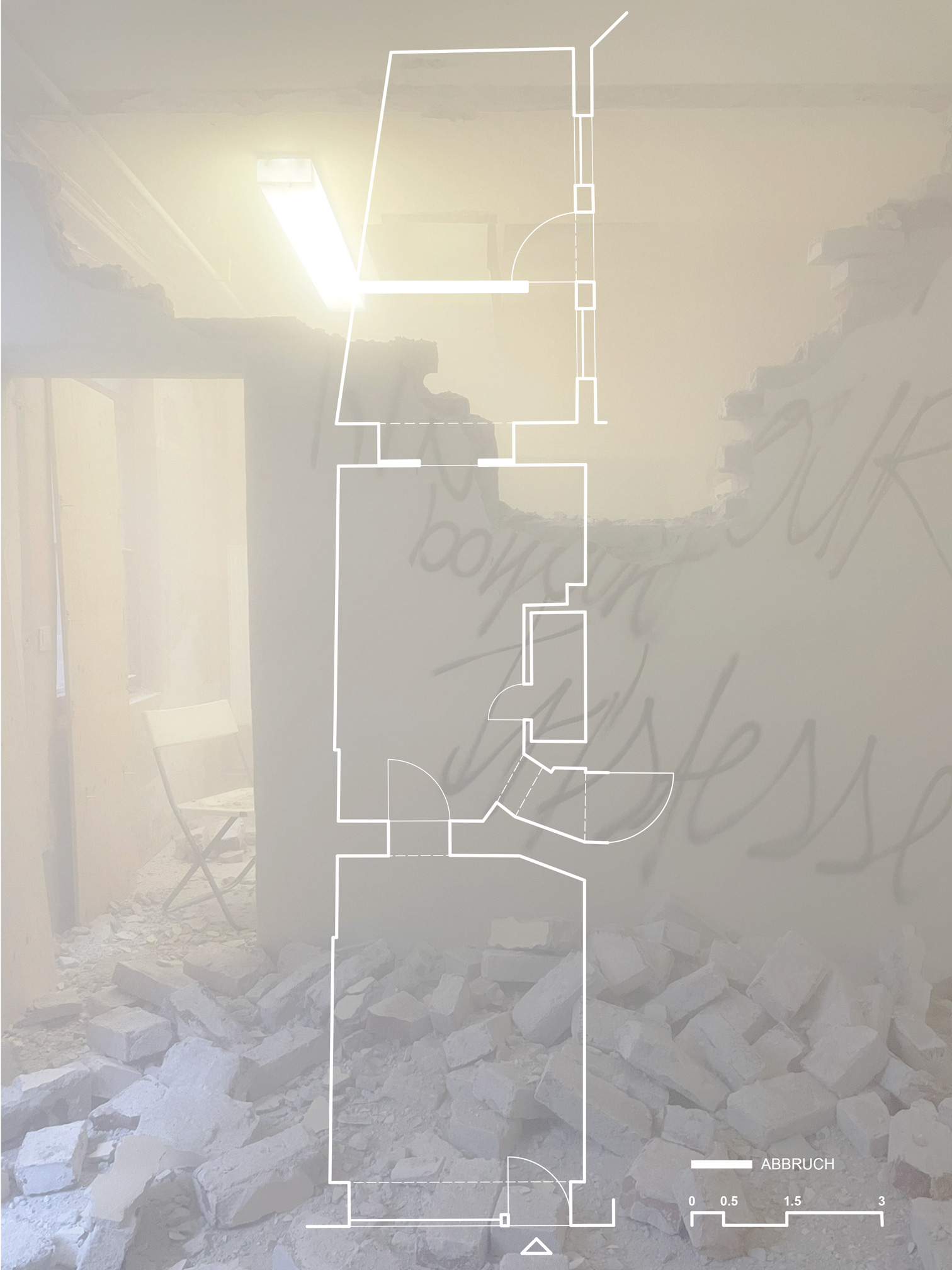 Studiokonzeption im gründerzeitlichen Bestand, Wiesbaden – Grundriss Abbruchplanung – Joel Jerome Joebgen mit studio onomato